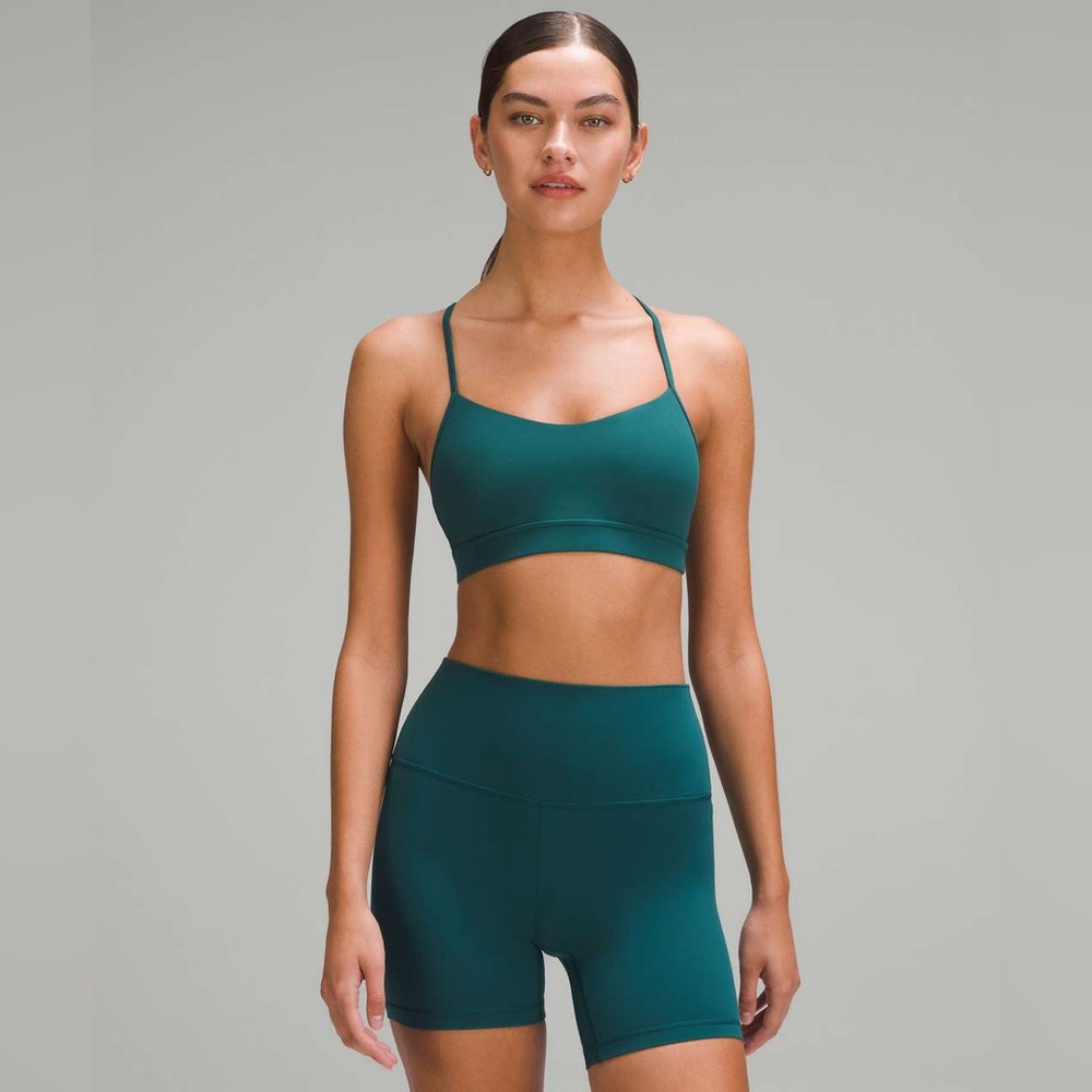 Lululemon Teal Green Blue Square Dot Flow Y lulu Sports Bra 10 medium large